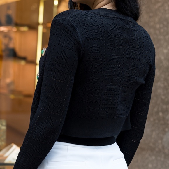 NEW! Monogram Knit Cropped Cardigan - Black - Picture 4 of 11